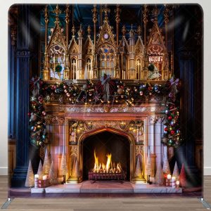 Luxury Gold Palace Bell Fireplace Xmas Backdrop - Aperturee