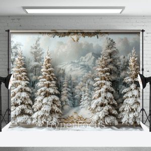 Luxury White Snowy Pine Trees Winter Photo Backdrop - Aperturee