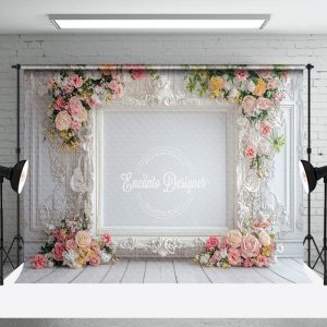 Luxury White Wall Pink Roses Wedding Photo Backdrop - Aperturee