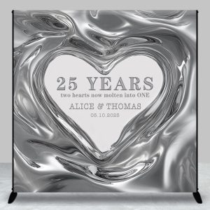 Molten Silver Heart Custom Name Anniversary Backdrop - Aperturee