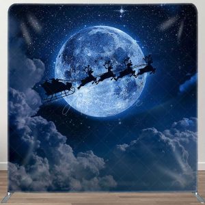 Moon Starry Santa Elks Xmas Tension Fabric Backdrop - Aperturee
