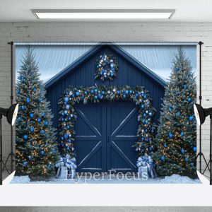 Navy Blue Wood Door Festive Christmas Photo Backdrop - Aperturee