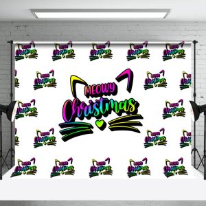 Neon Cat Step And Repeat Meowy Christmas Backdrop - Aperturee