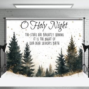 O Holy Night Forest Gold Stars Christmas Backdrop - Aperturee