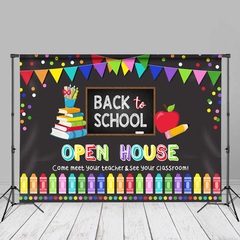 Open House Colorful Dot Crayon Back To School Backdrop - Aperturee