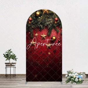 Pine Leaf Star Red Retro Wall Christmas Arch Backdrop - Aperturee