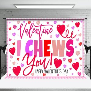 Pink Heart Romantic Valentines I Chews You Backdrop - Aperturee