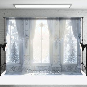 Pure White Luxury Snowy Winter Window Scene Backdrop - Aperturee
