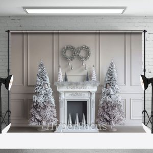 Pure White Vintage Fireplace Tree Christmas Backdrop - Aperturee