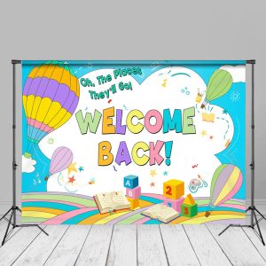 Rainbow Fire Balloon Welcome Back To School Backdrop - Aperturee