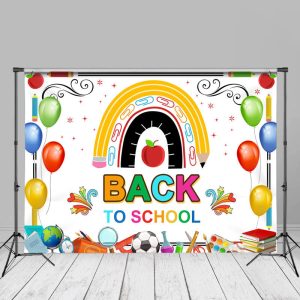 Rainbow Stationeries White Back To School Backdrop - Aperturee