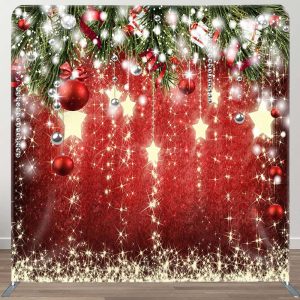 Red Gold Stars Bells Leaves Christmas Tension Backdrop - Aperturee