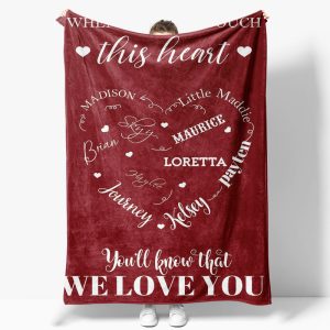 Red Heart White Warm Text Custom Family Name Blanket - Aperturee