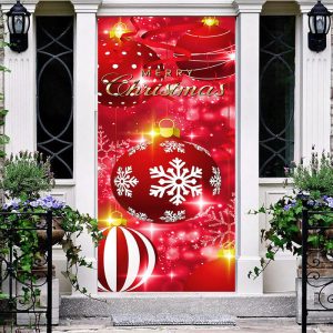 Red Sparkle Christmas Bells Snowflake Door Cover - Aperturee