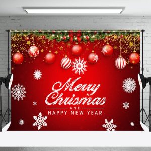 Red Starry Merry Christmas Happy New Year Backdrop - Aperturee