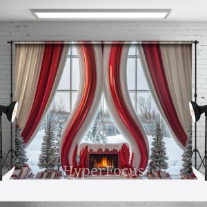 Red White Abstract Fireplace Curtain Window Backdrop - Aperturee