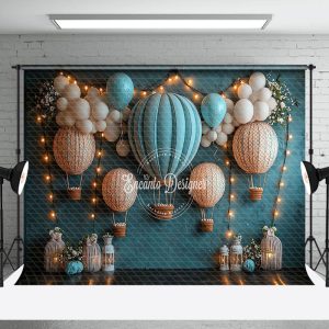 Retro Blue Balloons Lighted Cake Smash Backdrop - Aperturee