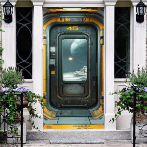 Retro Spacecraft Window Moon Scene Party Door Cover - Aperturee