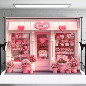Romantic Pink Flower Shop Valentines Day Backdrop - Aperturee