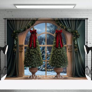 Royal Green Curtain Window Scene Christmas Backdrop - Aperturee