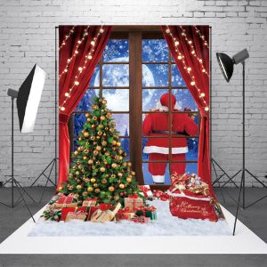Santa Claus Moon Outside Window Christmas Backdrop - Aperturee