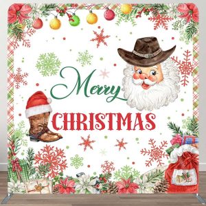 Santa Snow Poinsettia Christmas Pillow Case Backdrop - Aperturee
