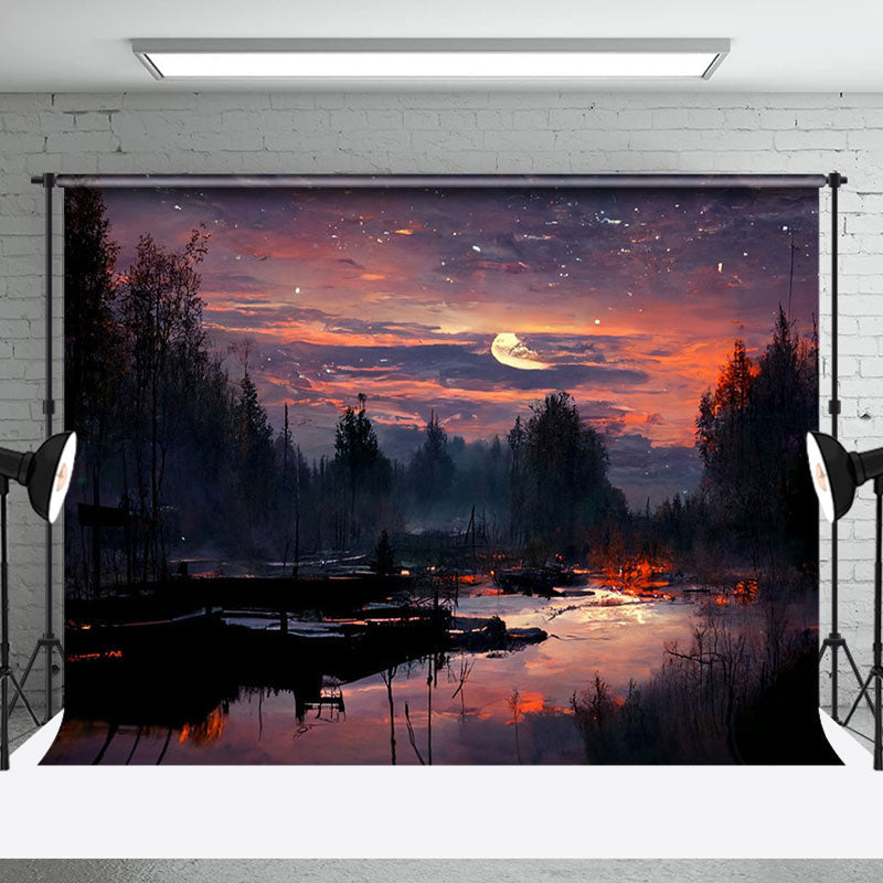 Silent Sunset Glow Lake Tree Reflection Backdrop - Aperturee