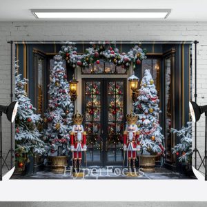 Snowy Dark Navy Christmas Nutcracker Shop Backdrop - Aperturee