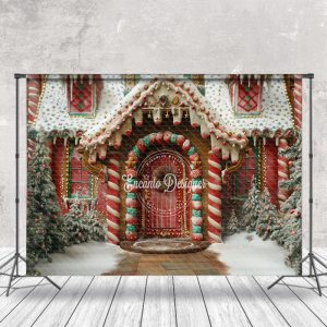 Snowy Festive Gingerbread House Christmas Backdrop - Aperturee