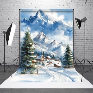 Snowy Montain Wonderland Merry Christmas Backdrop - Aperturee