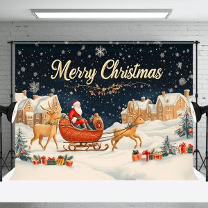 Snowy Night Santa Claus Sleigh Christmas Backdrop - Aperturee