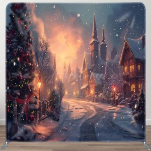 Snowy Town Load Tree Winter Xmas Tension Backdrop - Aperturee