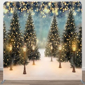Snowy Trees Winter Night Bokeh Tension Fabric Backdrop - Aperturee