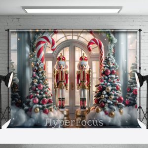 Snowy White Lit Christmas Nutcracker Store Backdrop - Aperturee