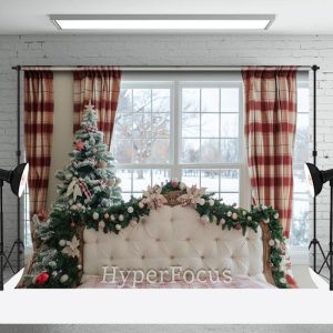 Snowy Window Scene Christmas Vibe Headboard Backdrop - Aperturee