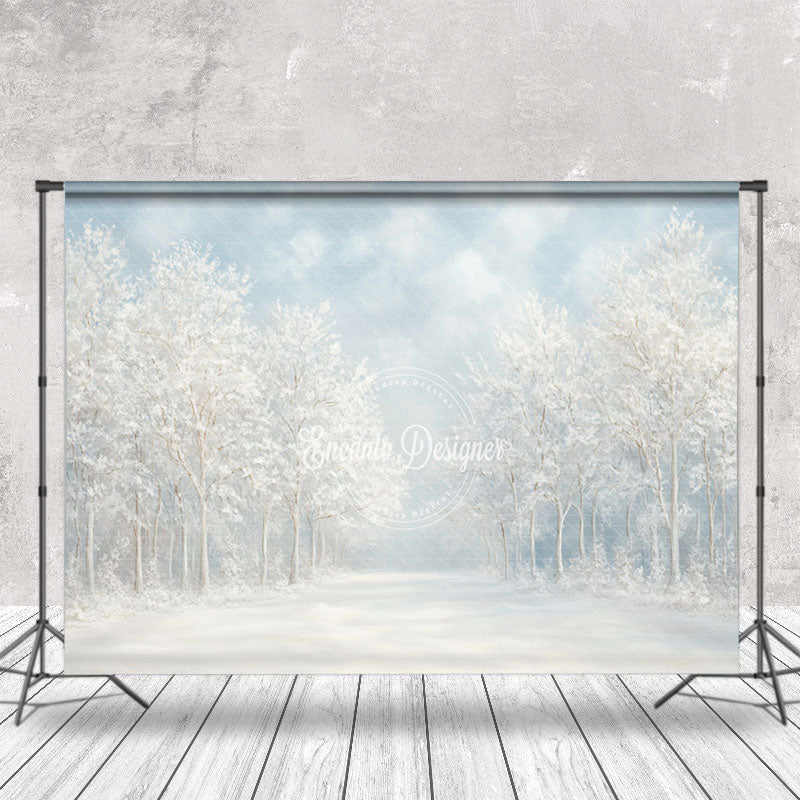 Snowy Winter Forest Path Natural Scenery Backdrop - Aperturee