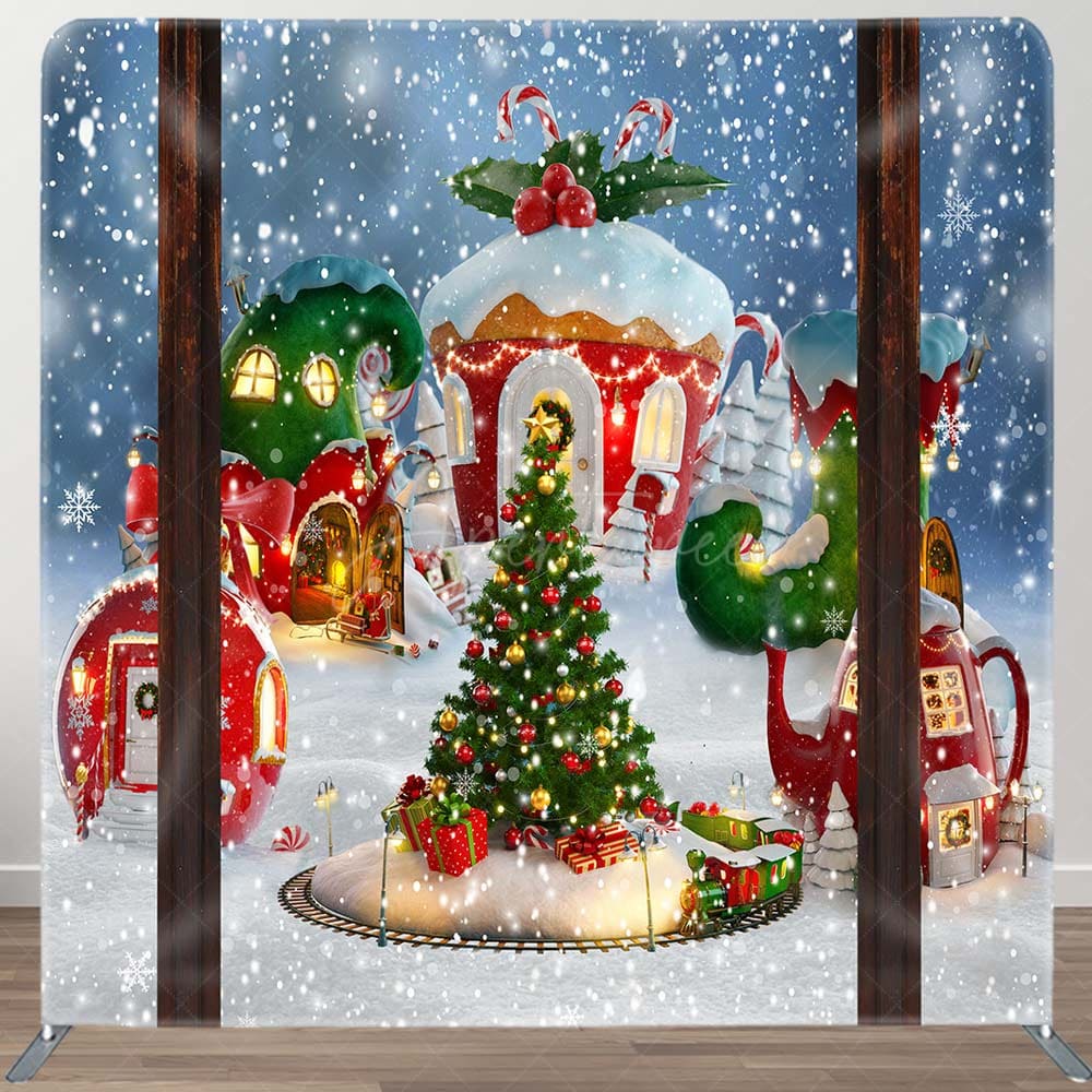 Snowy Xmas House Tree Holiday Pillow Cover Backdrop - Aperturee