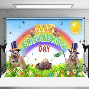 Spring Green Grassland Happy Groundhog Day Backdrop - Aperturee