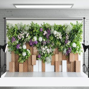 Spring Greenery Floral Wooden Wall Photo Backdrop - Aperturee