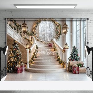 Stairs Arch Window Christmas Architecture Backdrop - Aperturee
