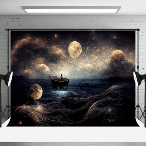 Stars Mythical Style Light Sea Boat Artistic Backdrop - Aperturee