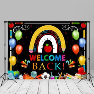 Stationeries Rainbow Balloon Back To School Backdrop - Aperturee