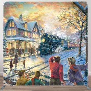 Steam Train Path Winter Xmas Pillow Case Backdrop - Aperturee
