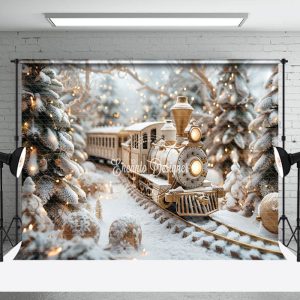 Train Toy Pine Tree Christmas Photography Backdrop - Aperturee