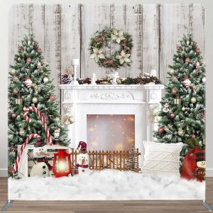 Tree Snowy Fireplace Christmas Pillow Case Backdrop - Aperturee