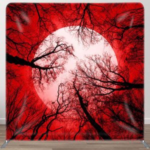 Trees Red Moon Fabric Backdrop Cover for Halloween - Aperturee
