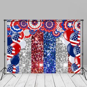 USA Flag Balloon Sparkling Independence Day Backdrop - Aperturee