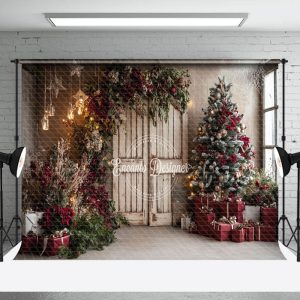 Vintage House Winter Christmas Tree Photography Backdrop - Aperturee