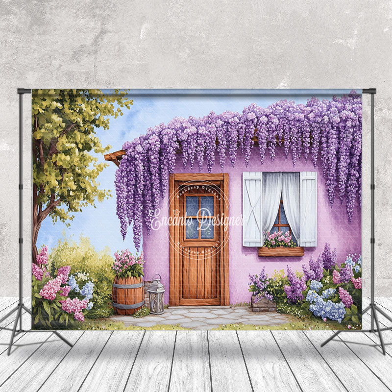 Violet Wisteria Garden Shed Spring Photo Backdrop - Aperturee