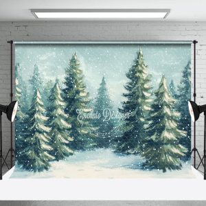 Watercolor Snowflake Pine Forest Winter Backdrop - Aperturee